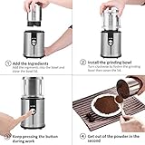 KYG Kaffeemühle Elektrische Kaffeemühle 300W 120g Fassungsvermögen für Kaffeebohnen Nüsse Gewürze Getreide Kräuter Mühle mit 2 abnehmbare Edelstahlbehälter mit Edelstahlmesser& Spezialmesser Edelstahl - 5