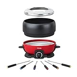 H.Koenig ALP1800 elektrisches Fondue Set / 6 Personen / 6 Fonduegabeln / Temperatur 25°C bis 190°C / 2 L / Antihaftbeschichtung / 800 W / rot/schwarz - 3