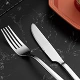 WUJO Besteckset, Besteck aus Edelstahl, 16-teiliges Silber Besteck Set inkl. Messer, Gabel, Löffel, Teelöffel Essbesteck für 4 Personen, Spiegelpoliert, Spülmaschinenfest - 3