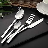 WUJO Besteckset, Besteck aus Edelstahl, 16-teiliges Silber Besteck Set inkl. Messer, Gabel, Löffel, Teelöffel Essbesteck für 4 Personen, Spiegelpoliert, Spülmaschinenfest - 4
