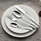 WUJO Besteckset, Besteck aus Edelstahl, 16-teiliges Silber Besteck Set inkl. Messer, Gabel, Löffel, Teelöffel Essbesteck für 4 Personen, Spiegelpoliert, Spülmaschinenfest - 5