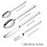 WUJO Besteckset, Besteck aus Edelstahl, 16-teiliges Silber Besteck Set inkl. Messer, Gabel, Löffel, Teelöffel Essbesteck für 4 Personen, Spiegelpoliert, Spülmaschinenfest - 6
