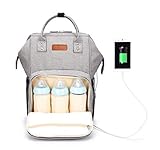Baby Wickelrucksack Wickeltasche mit Wickelunterlage, 2 Kinderwagen-haken, Große Kapazität, Multifunktional, Wasserdicht, Grau - 2