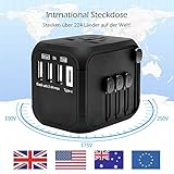 USB Reiseadapter Reisestecker, Universal Travel Adapter Reiseadapter Weltweit Steckenadapter USB Stecker Steckdose Adapter mit 3*USB Ports+1*Type C für 224 Ländern Europa UK Australien USA China - 2