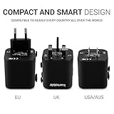 kwmobile Universal Reiseadapter für 150 Länder - Stromadapter Stecker für Europa UK Australien USA - Universeller Weltreise Reisestecker - Schwarz - 3