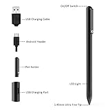 Active Stylus Stift für sämtliche Touchscreens. Wiederaufladbarer Eingabestift Pencil mit 1,45mm feiner Spitze, der kapazitive Stylus ist kompatibel für Apple iPad, iPhone und Samsung Tablets (Black) - 5