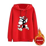 Ketamyy Kinder Jungen Mädchen Kapuzen-Sweatshirt Fleece Herbst Winter Hoodie Warme Kapuzenpullover Casual Kapuzenpulli Langarm Cartoon AFFE Pullover Pullis Sport Sweatshirt Mit Kapuze Rot 150CM - 3