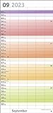 Bunte Wochen Familienplaner 2023 - Wandkalender mit Monatskalendarium, 5 Spalten, Schulferien, 3-Monats-Ausblick Januar bis März 2024 - 21 x 45 cm - 16