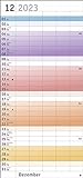Bunte Wochen Familienplaner 2023 - Wandkalender mit Monatskalendarium, 5 Spalten, Schulferien, 3-Monats-Ausblick Januar bis März 2024 - 21 x 45 cm - 19