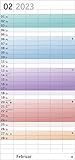 Bunte Wochen Familienplaner 2023 - Wandkalender mit Monatskalendarium, 5 Spalten, Schulferien, 3-Monats-Ausblick Januar bis März 2024 - 21 x 45 cm - 5