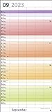 Bunte Wochen Familienplaner 2023 - Wandkalender mit Monatskalendarium, 5 Spalten, Schulferien, 3-Monats-Ausblick Januar bis März 2024 - 21 x 45 cm - 10