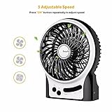 EasyAcc Mini Desktop USB Ventilator Personal Fan mit 2600 mAh aufladbarer Batterie Akku LED-Licht Beweglicher 3 Einstellbare Geschwindigkeiten für Indoor und Outdoor Aktivitäten - Schwarz - 4