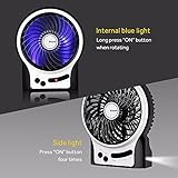 EasyAcc Mini Desktop USB Ventilator Personal Fan mit 2600 mAh aufladbarer Batterie Akku LED-Licht Beweglicher 3 Einstellbare Geschwindigkeiten für Indoor und Outdoor Aktivitäten - Schwarz - 5